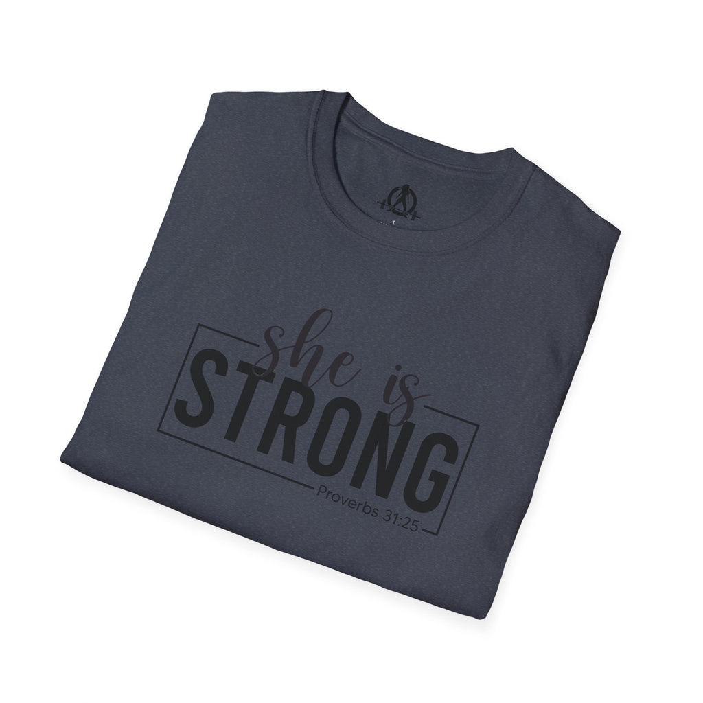 She Is STRONG - Unisex Softstyle T-Shirt - Front Black Print