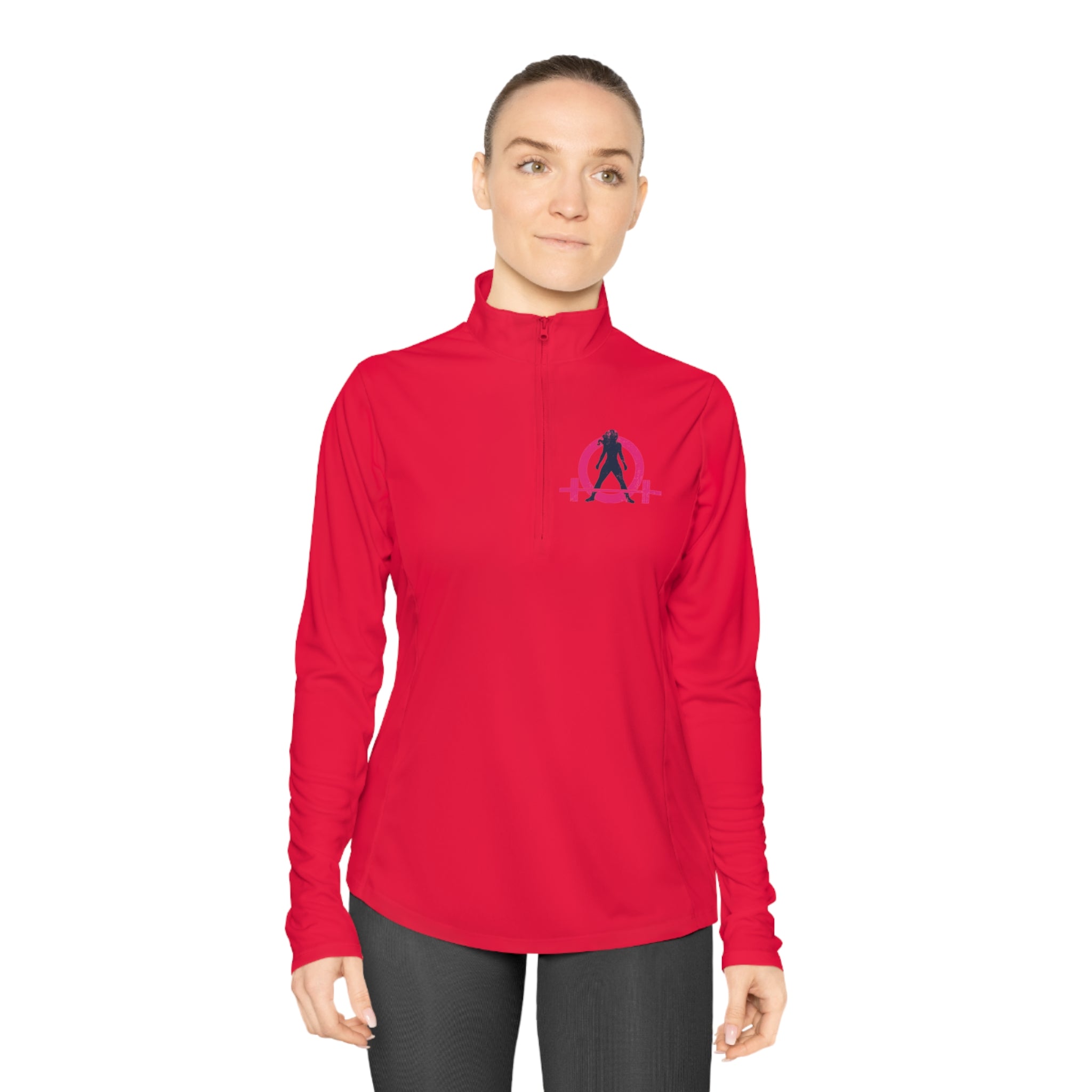 Ladies Quarter-Zip Pullover - White Distressed Logo