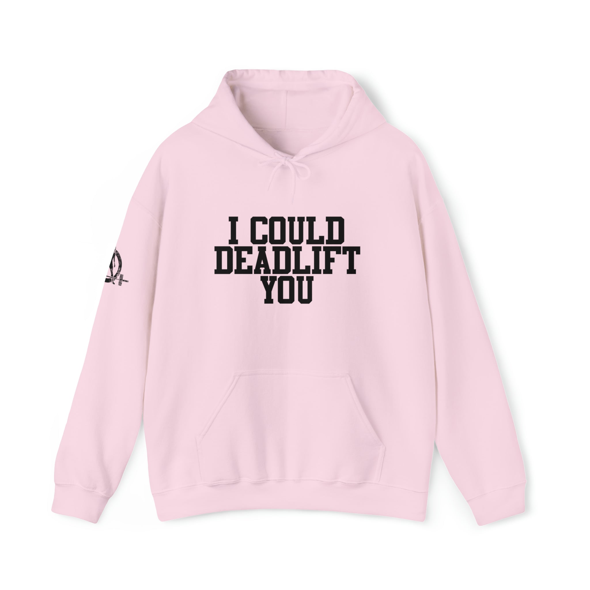 I Could Deadlift You. - Unisex Heavy Blend Hooded Sweatshirt - Black Logo - Right Shoulder - Plain Back