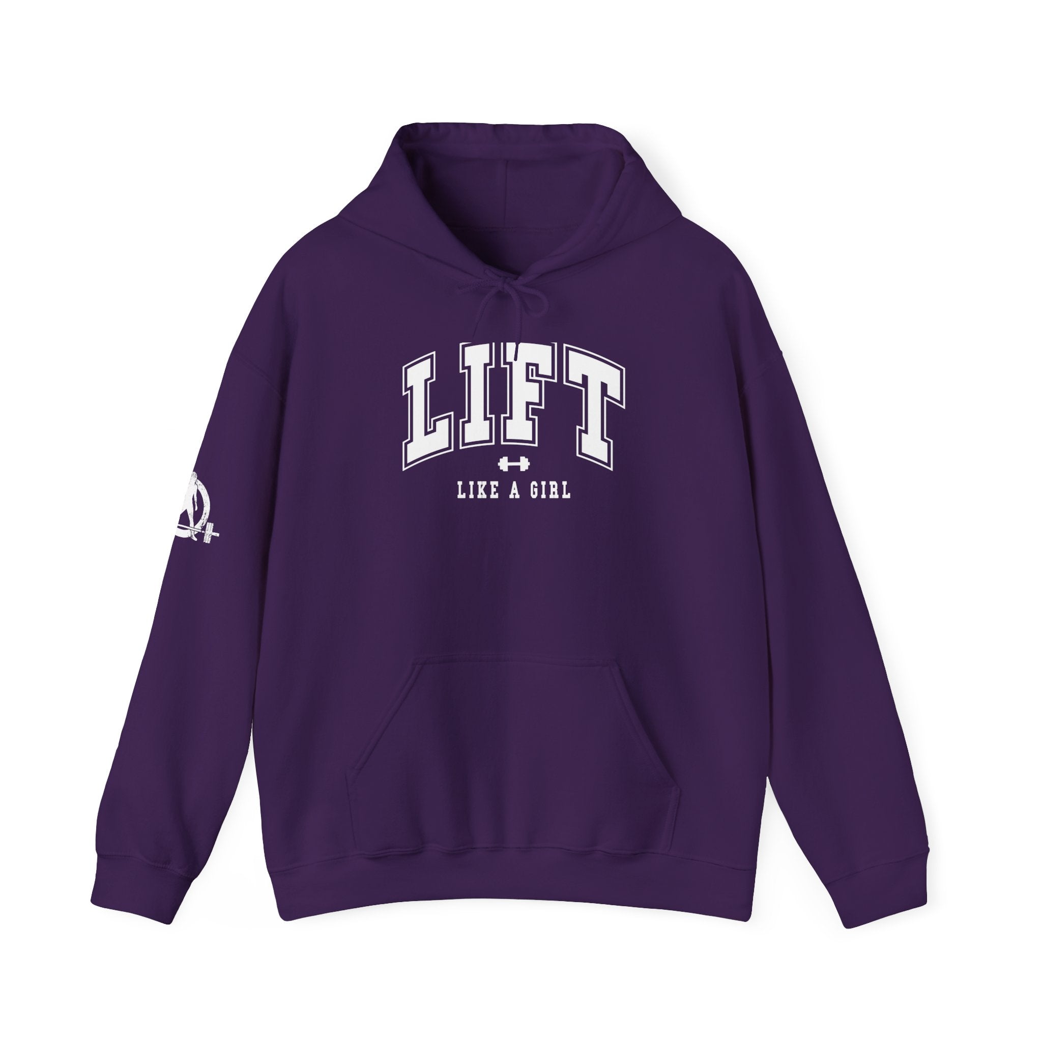 Lift Like.A Girl - Unisex Heavy Blend Hooded Sweatshirt - White Logo on Front & Right Sleeve