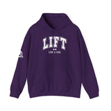 Lift Like.A Girl - Unisex Heavy Blend Hooded Sweatshirt - White Logo on Front & Right Sleeve