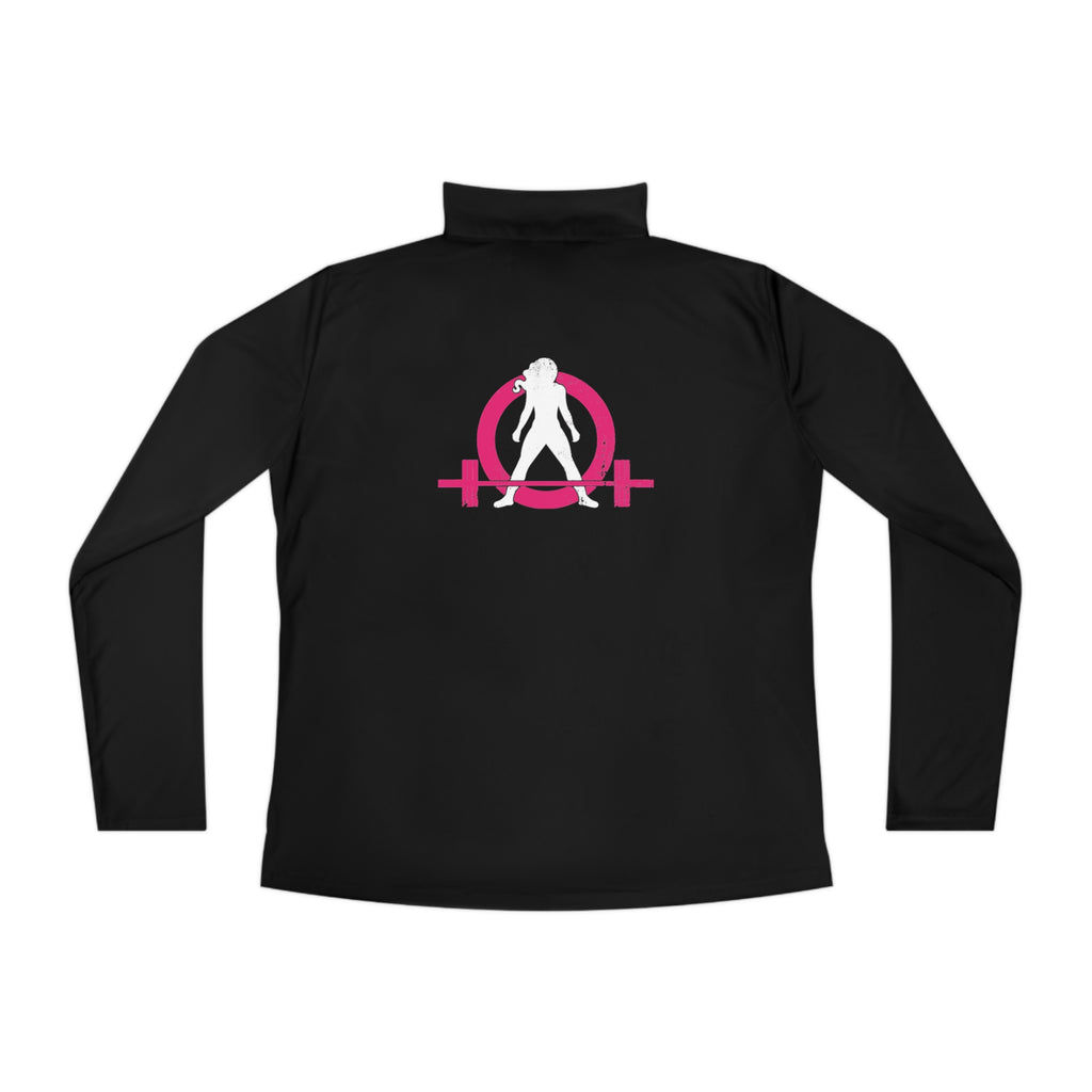 Ladies Quarter-Zip Pullover - Black Distressed Logo
