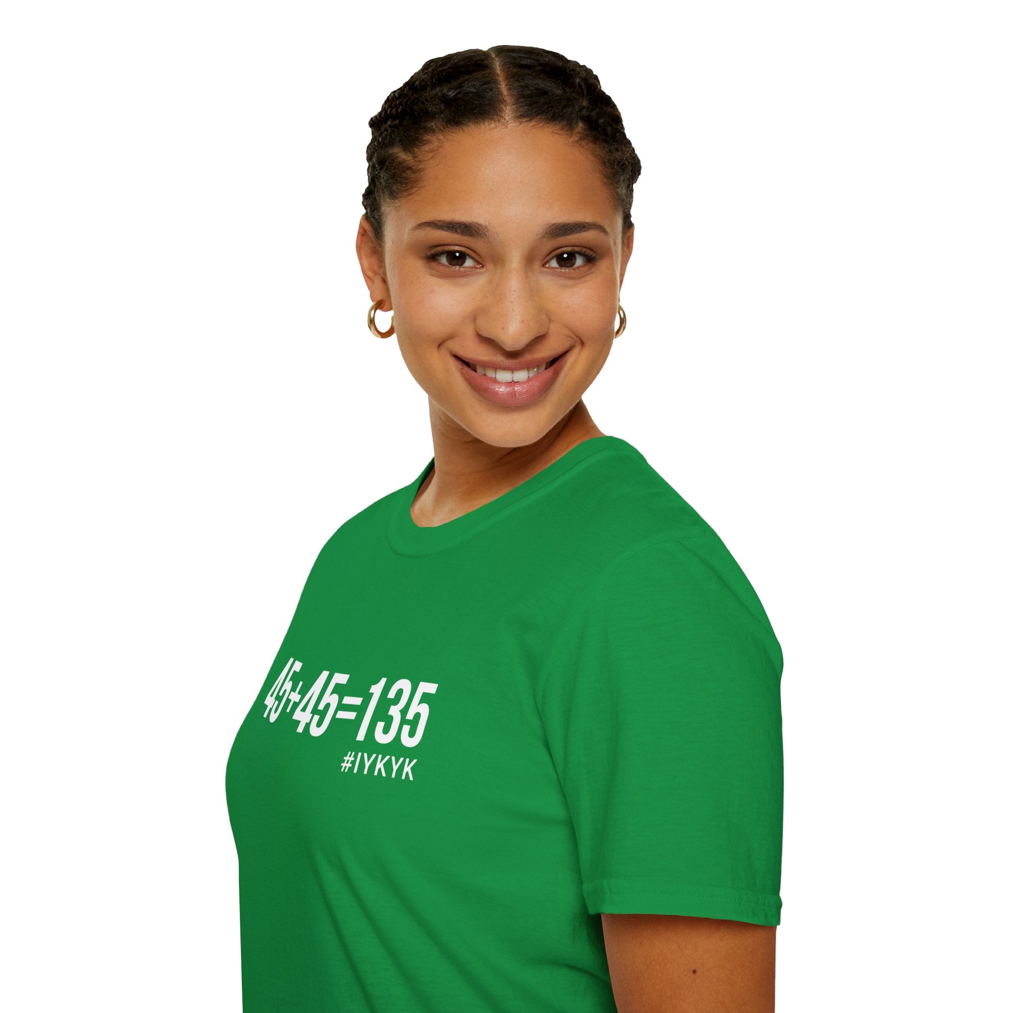 45 + 45 = 135  - Unisex Softstyle T-Shirt - Print on Front Plain Back