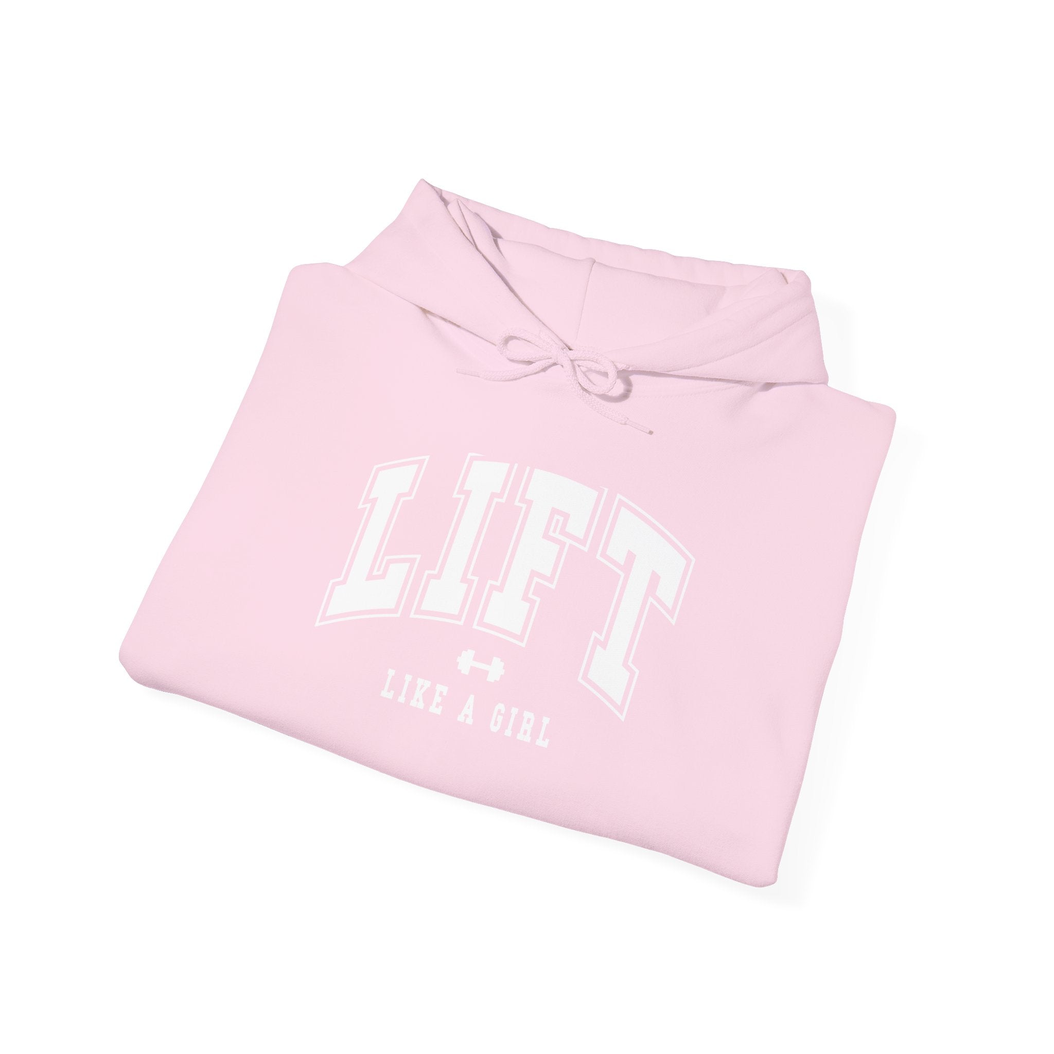 Lift Like.A Girl - Unisex Heavy Blend Hooded Sweatshirt - White Logo on Front & Right Sleeve