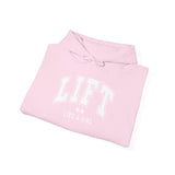 Lift Like.A Girl - Unisex Heavy Blend Hooded Sweatshirt - White Logo on Front & Right Sleeve