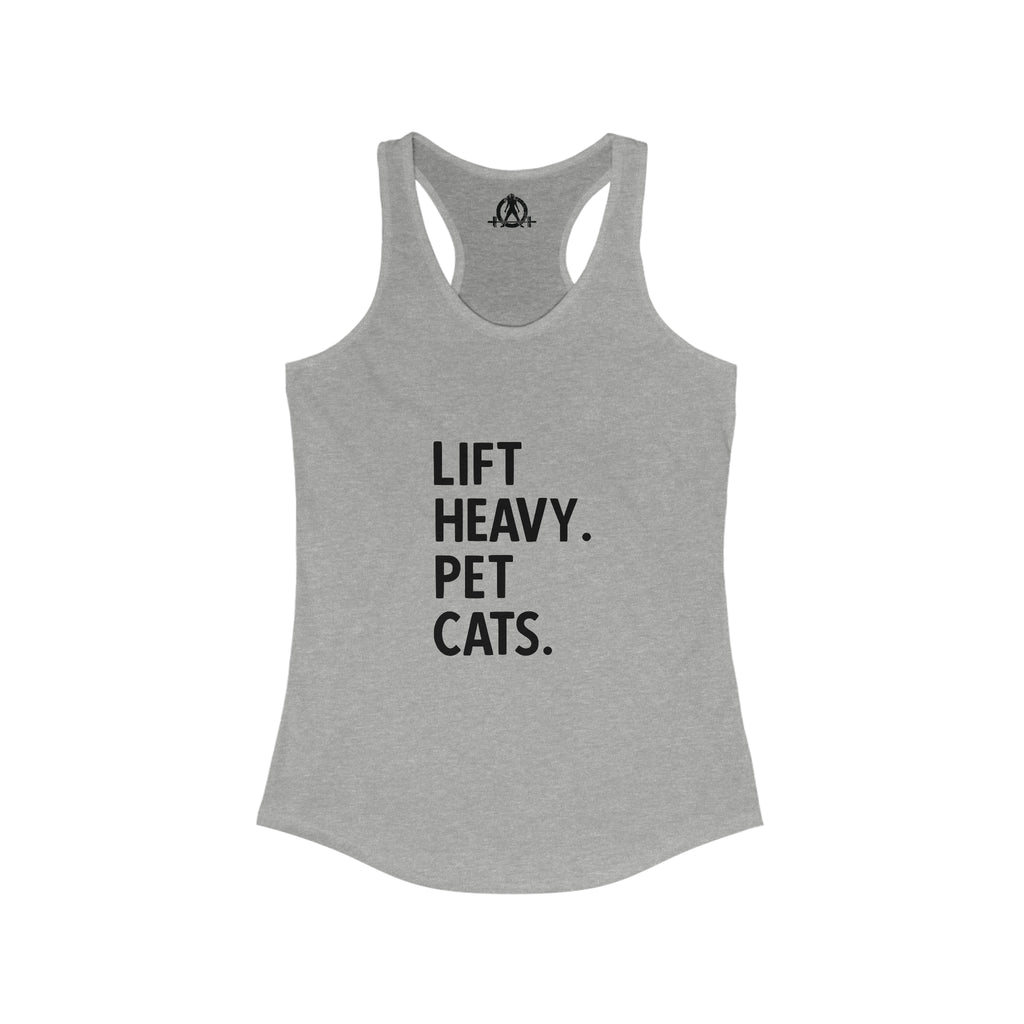 Lift Heavy Pet Cats - Women's Ideal Racerback Tank - Front Logo and Small Back Logo