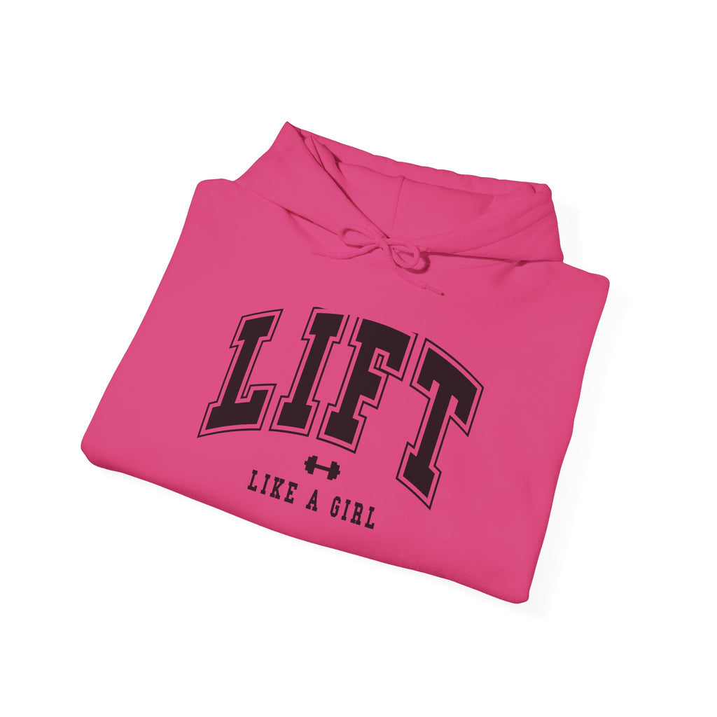 Lift Like.A Girl - Unisex Heavy Blend Hooded Sweatshirt - Black Logo on Front & Right Sleeve