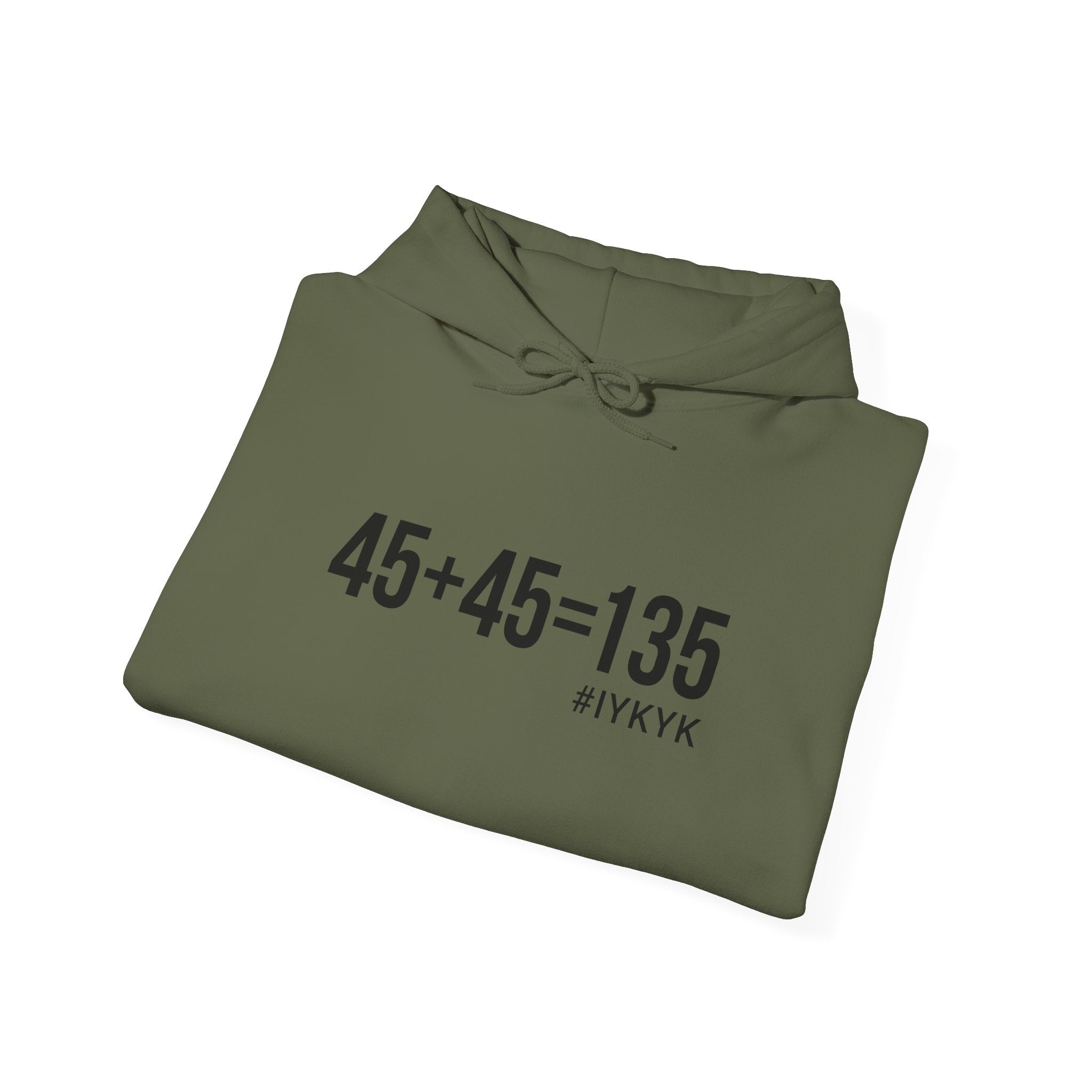45 + 45 = 135 - Unisex Heavy Blend Hooded Sweatshirt  - Front Black & Shoulder Logo