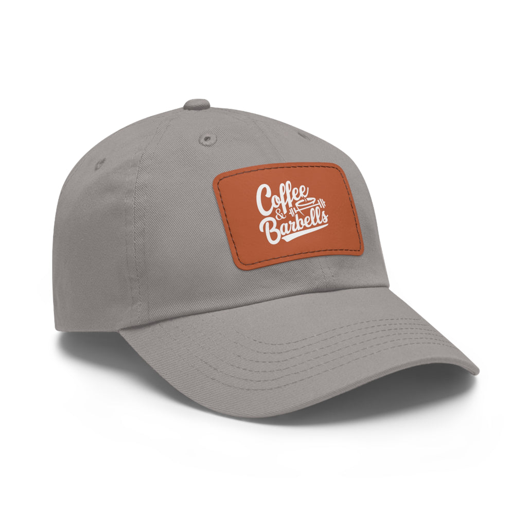 Coffee & Barbells - Dad Hat with Leather Patch (Rectangle) - White Font