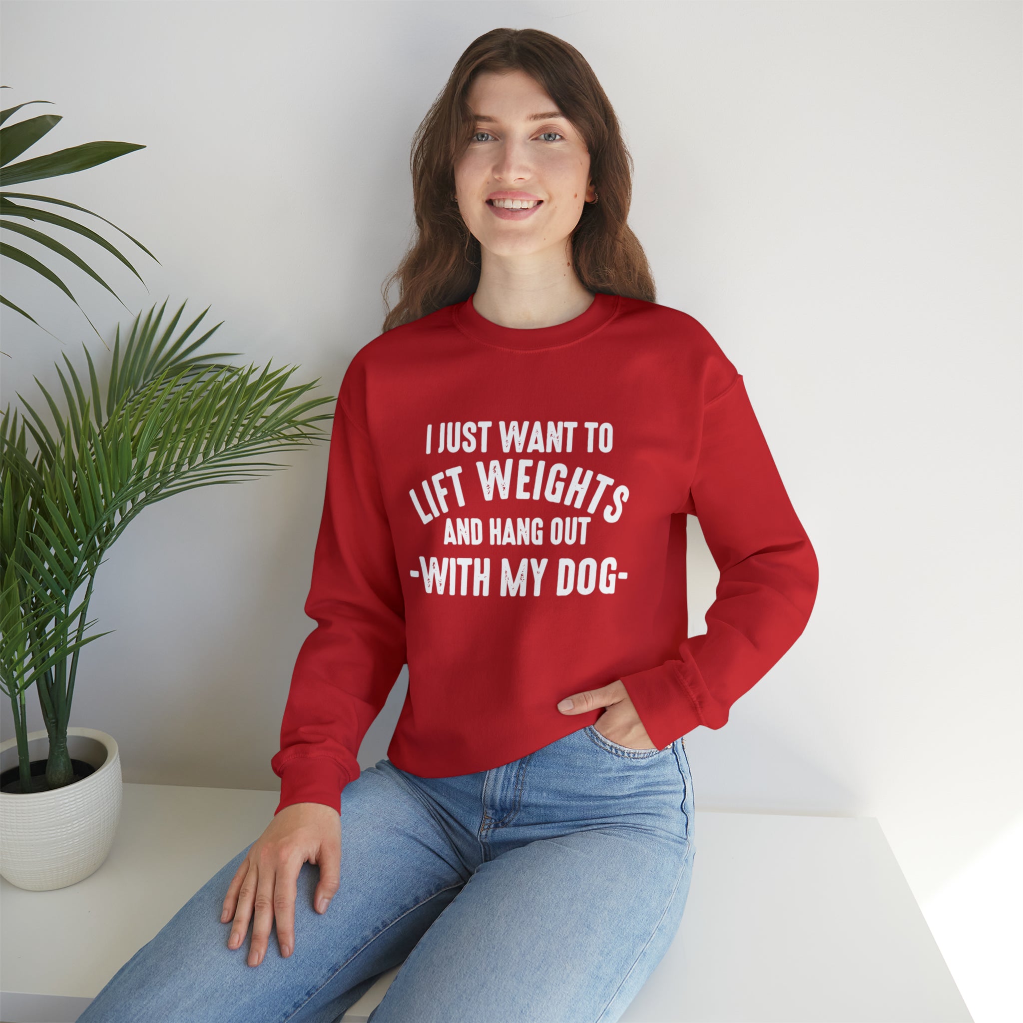 Lift Weights & Hang Out With My Dog - Unisex Heavy Blend™ Crewneck Sweatshirt - Light Logo