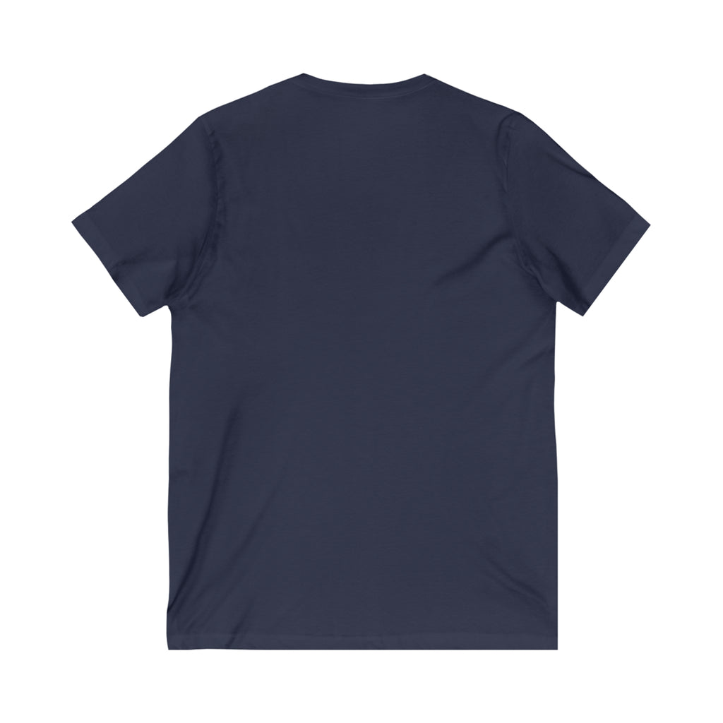 Lift Heavy Shit - Unisex Jersey Short Sleeve V-Neck Tee - White Logo Plain Back