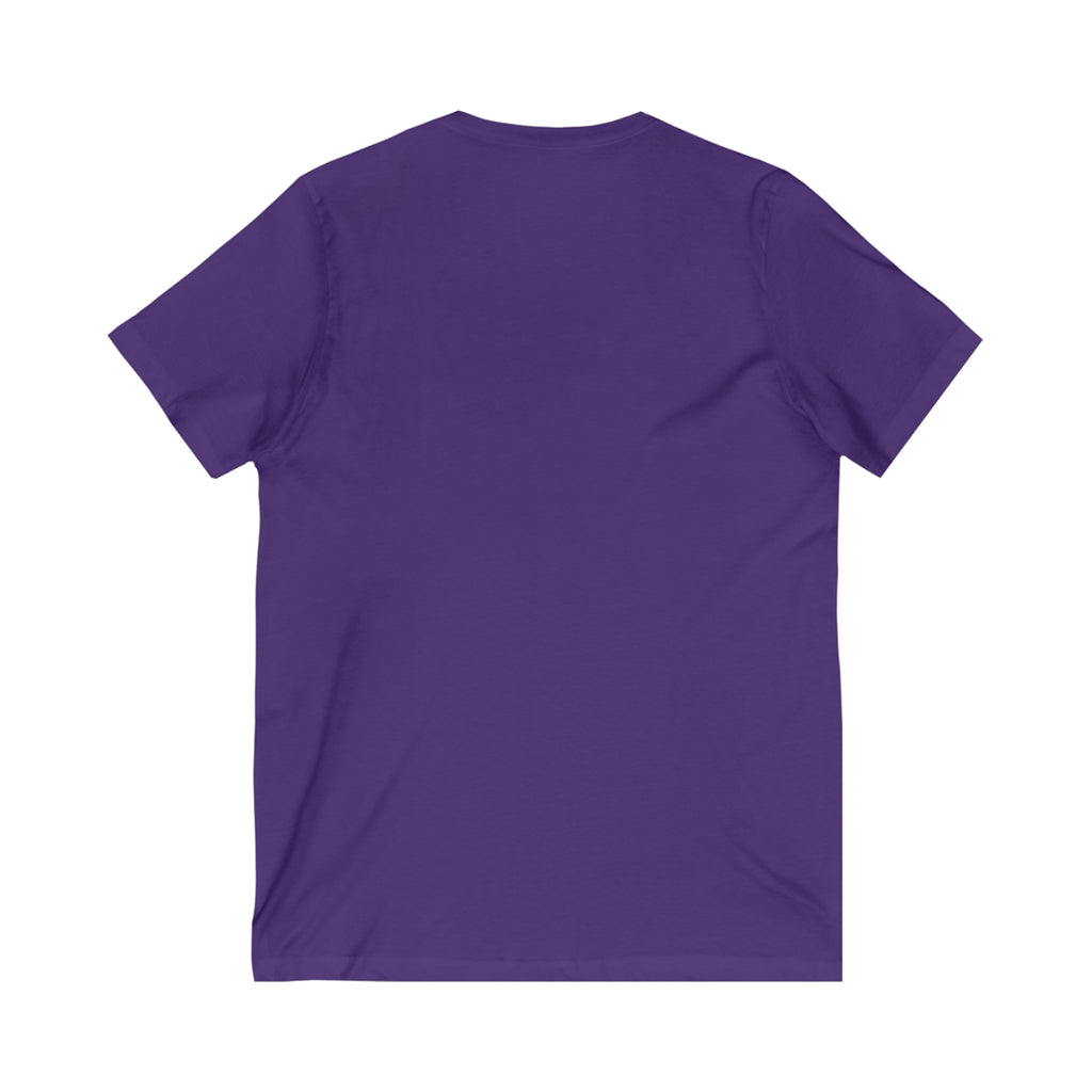 Lift Heavy Shit - Unisex Jersey Short Sleeve V-Neck Tee - White Logo Plain Back