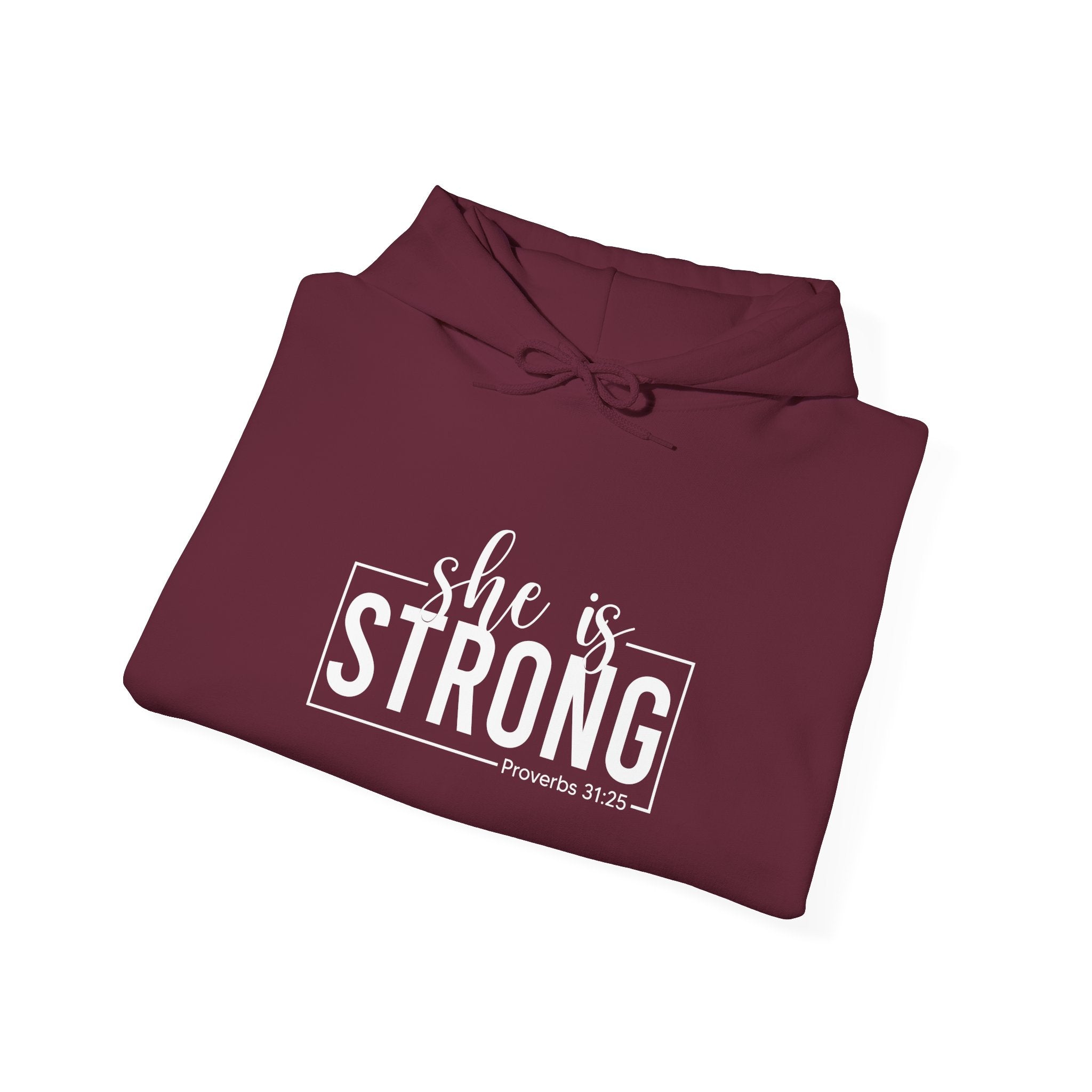 She is STRONG - Unisex Heavy Blend Hooded Sweatshirt - White Logo