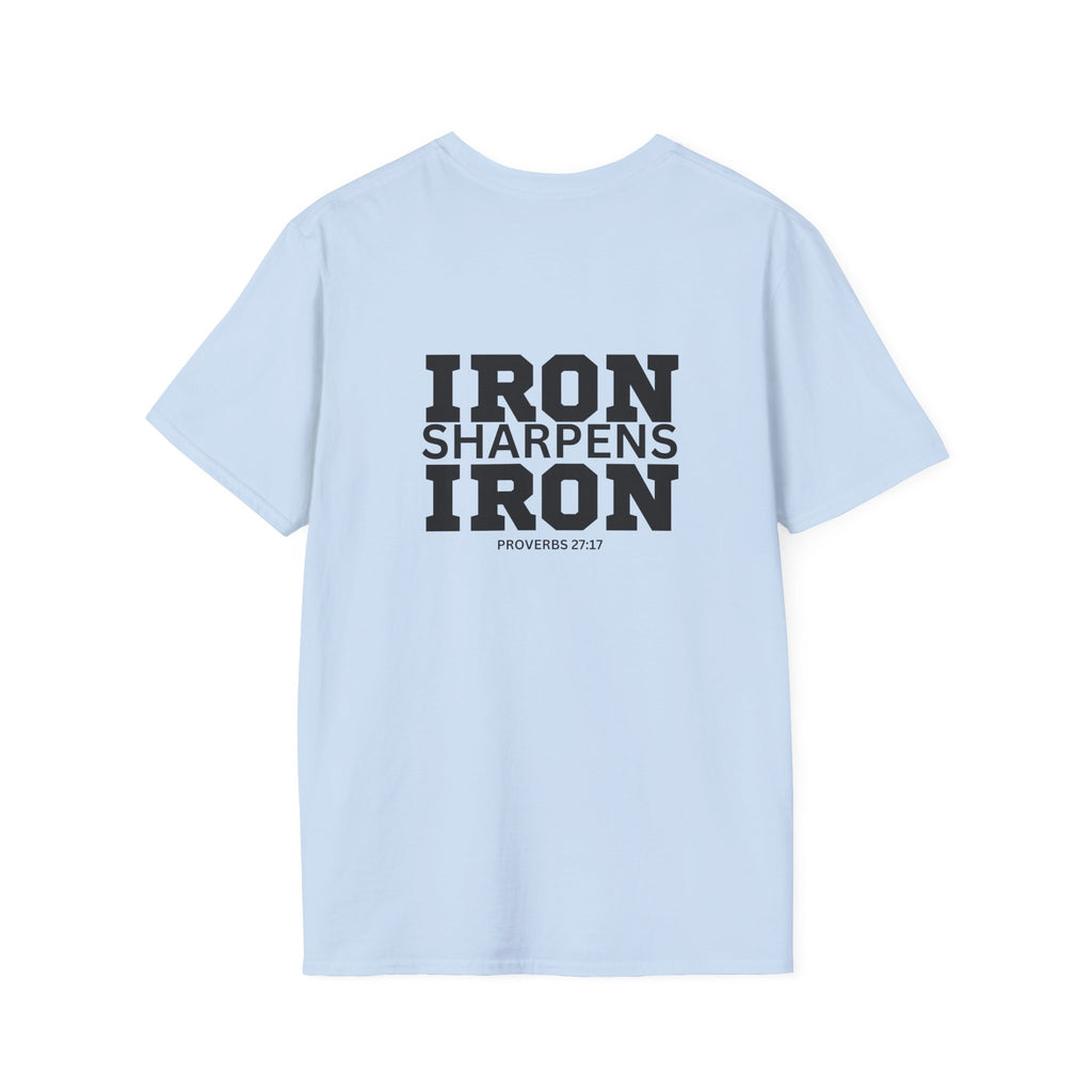 Iron Sharpens Iron - Unisex Softstyle T-Shirt - Black Logo Front & Back