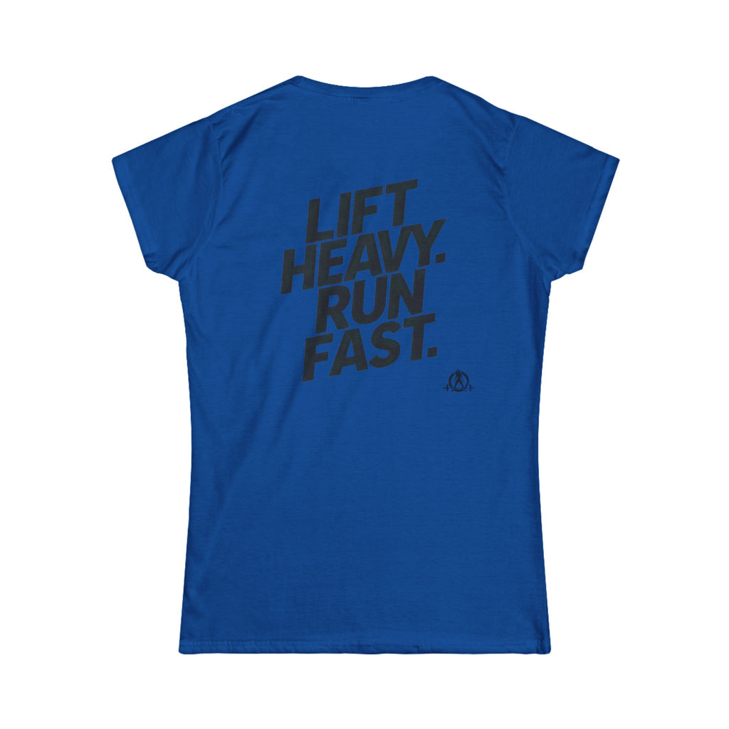 Lift Heavy Run Fast - Women's Softstyle Tee - Black Front & Back Logo