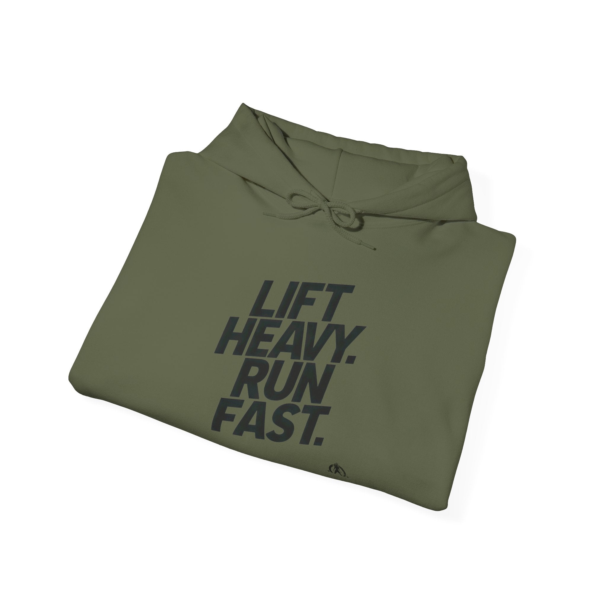 Lift Heavy Run Fast – Unisex Heavy Blend™ Hooded Sweatshirt (Front Black Logo) 🏋️‍♂️🏃‍♀️🖤