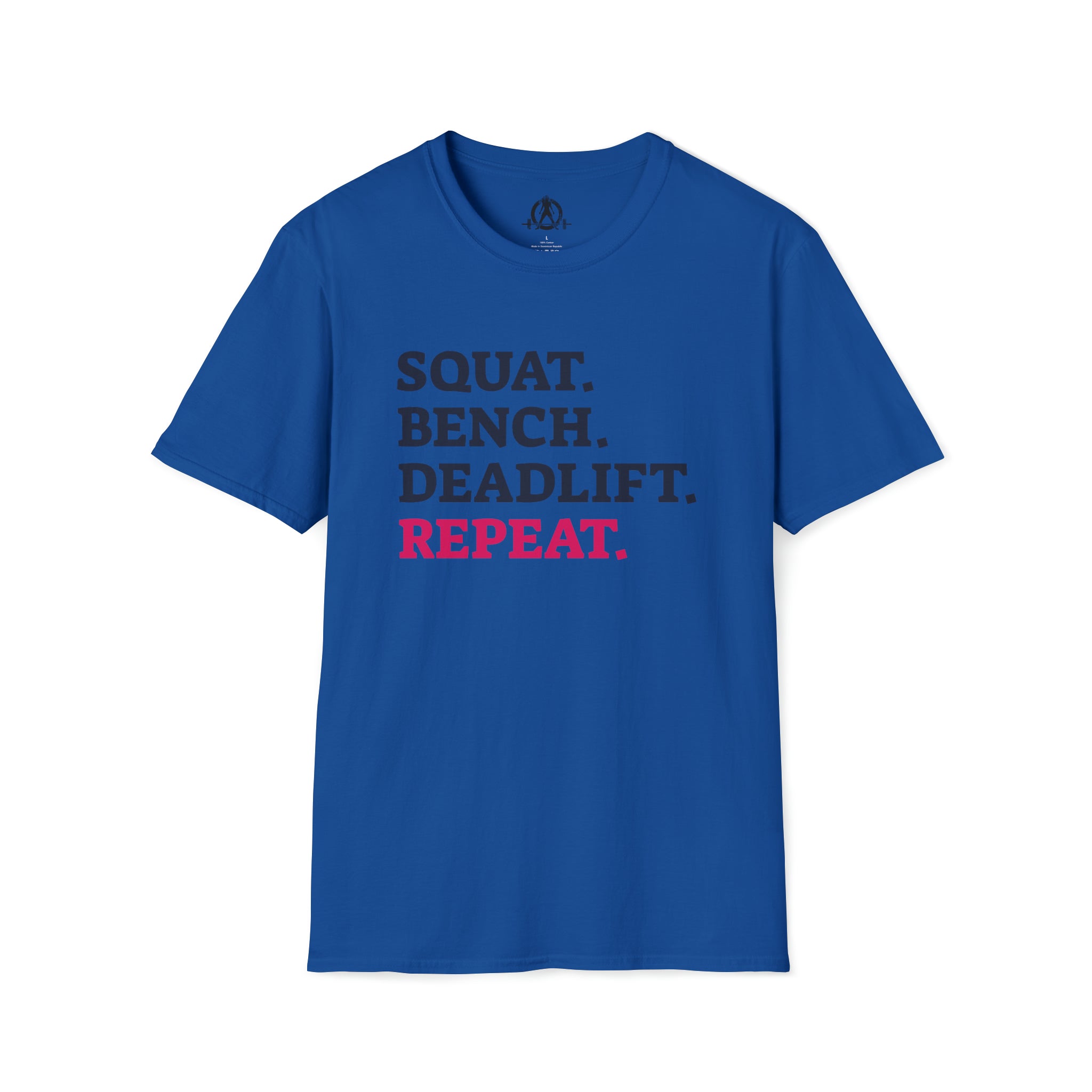 Squat Bench Deadlift Repeat - Unisex Softstyle T-Shirt - Pink - Plain Back