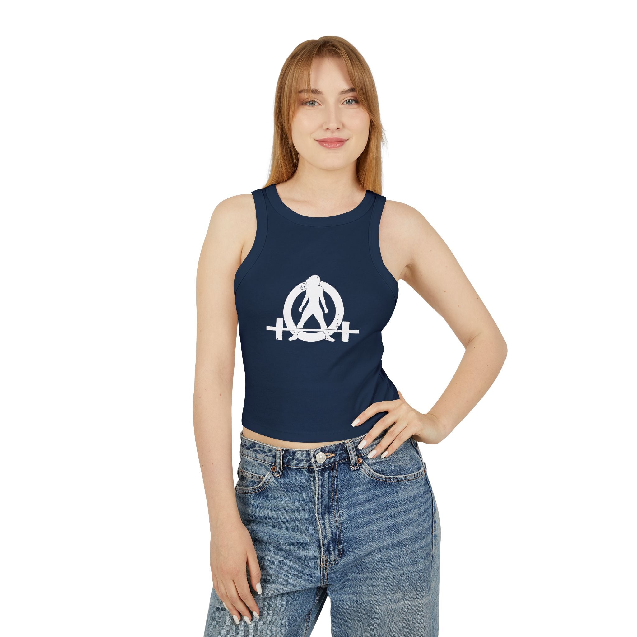 Women's Micro Rib Racer Tank Top - White Classic Logo