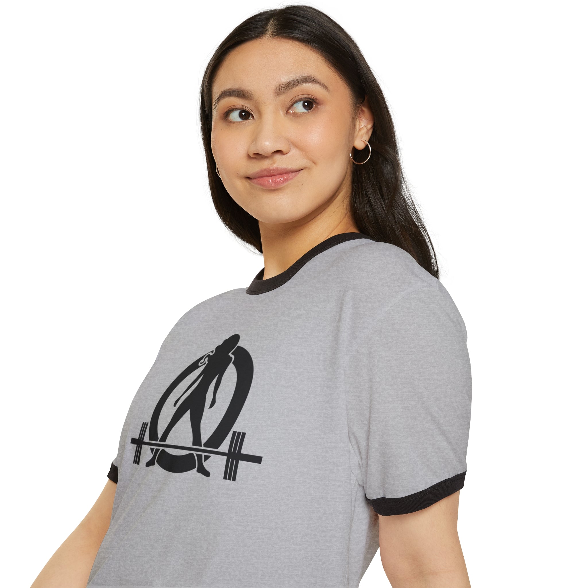 45 + 45 - Unisex Cotton Ringer T-Shirt - Black Logo Front & Back