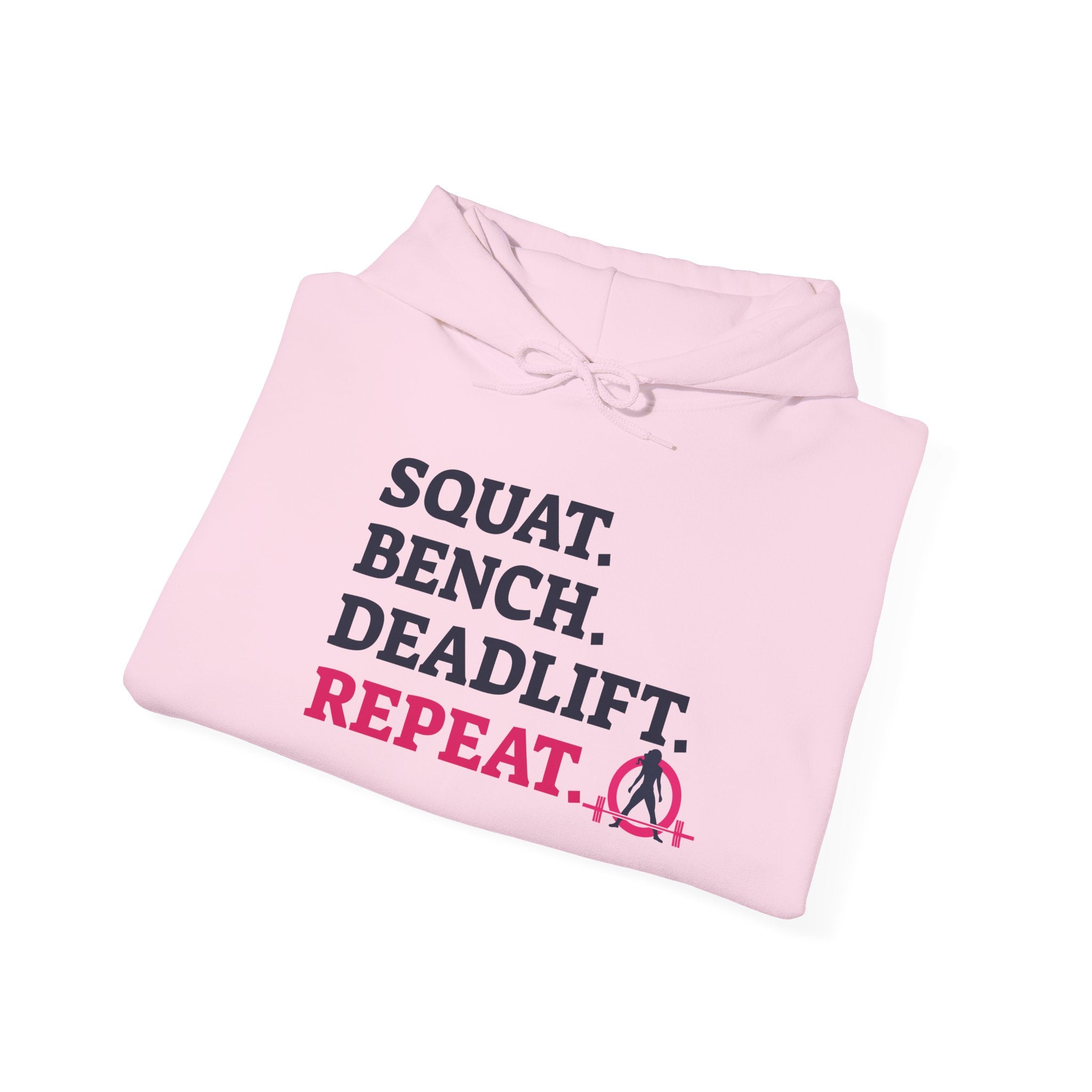 WWLW “Squat • Bench • Deadlift • Repeat” Hoodie - Front Dark Logo Plain Back