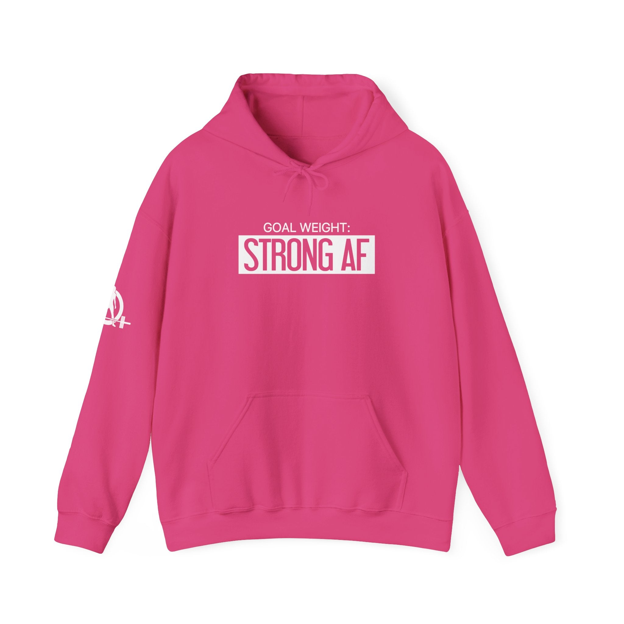 Goal Weight Strong AF - Unisex Heavy Blend Hooded Sweatshirt  - White Logo Front & Right Arm