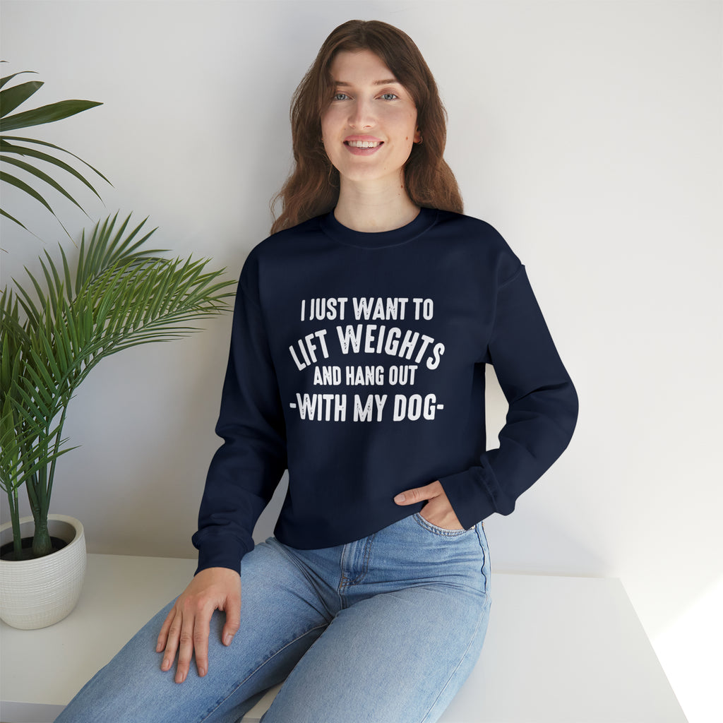 Lift Weights & Hang Out With My Dog - Unisex Heavy Blend™ Crewneck Sweatshirt - Light Logo