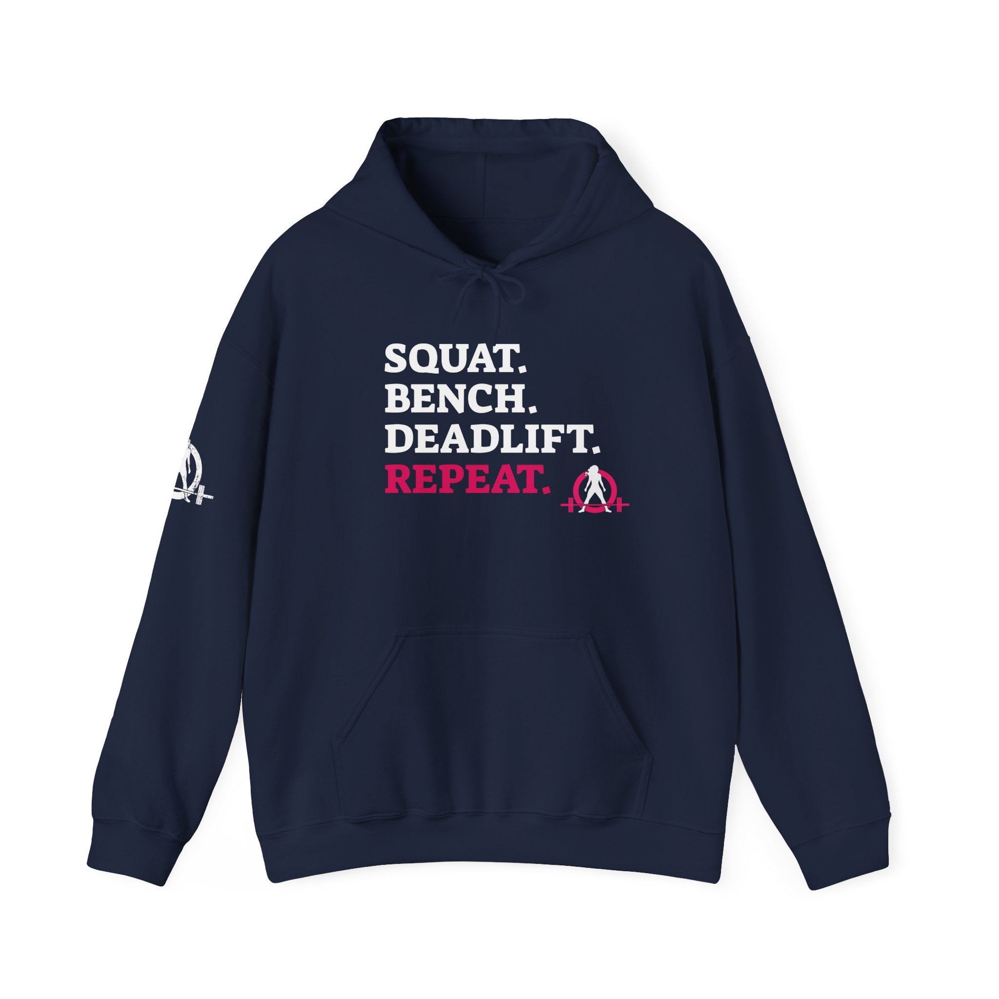 WWLW “Squat • Bench • Deadlift • Repeat” Hoodie - White Logo - Plain Back