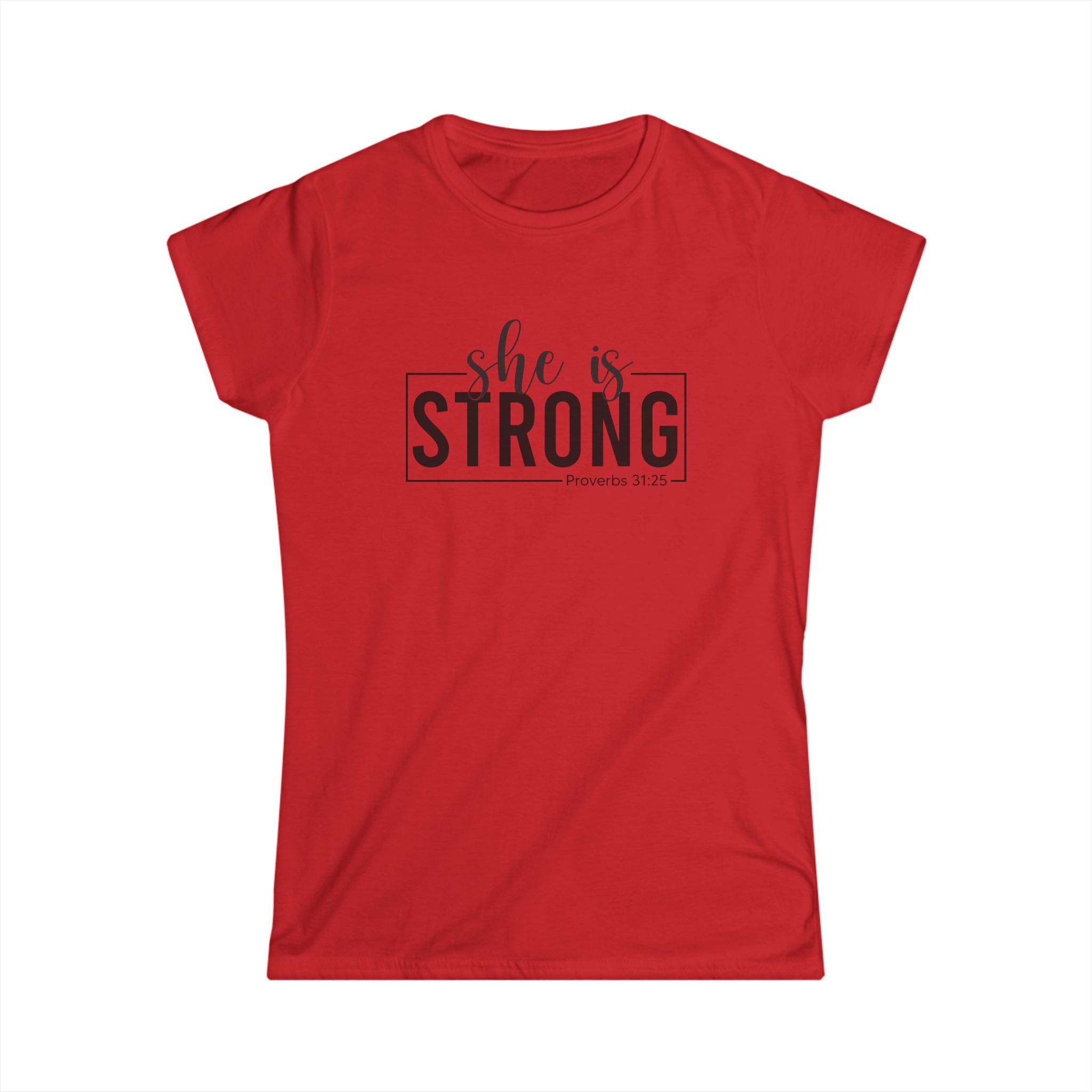 She is STRONG - Women's Softstyle Tee - Front Black Logo Plain Back
