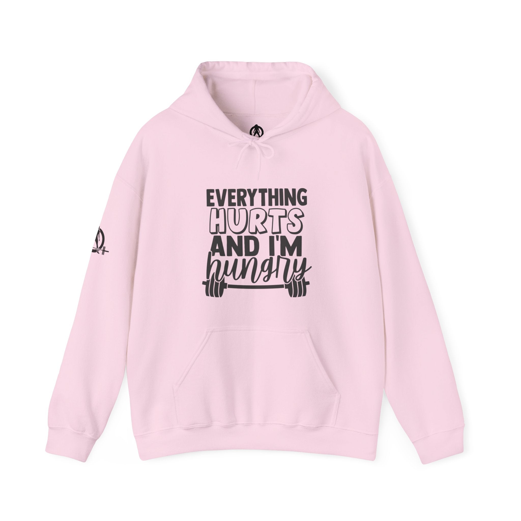 Everything Hurts & I'm Hungry  - Unisex Heavy Blend Hooded Sweatshirt  - Black Print Front/Arm
