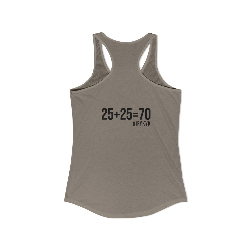 25 + 25 = 70 Women's Ideal Racerback Tank - Black Print Front & Back