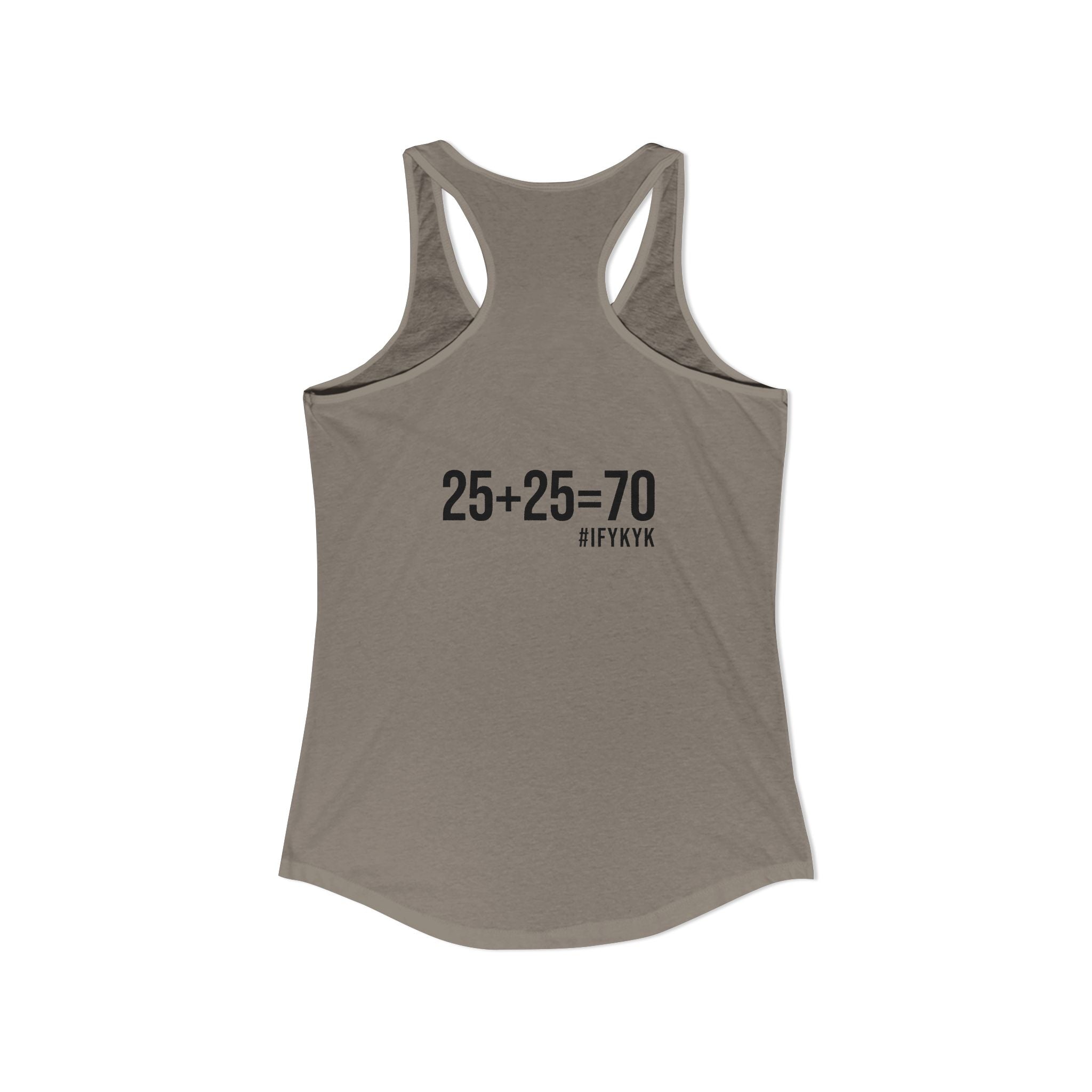 25 + 25 = 70 Women's Ideal Racerback Tank - Black Print Front & Back