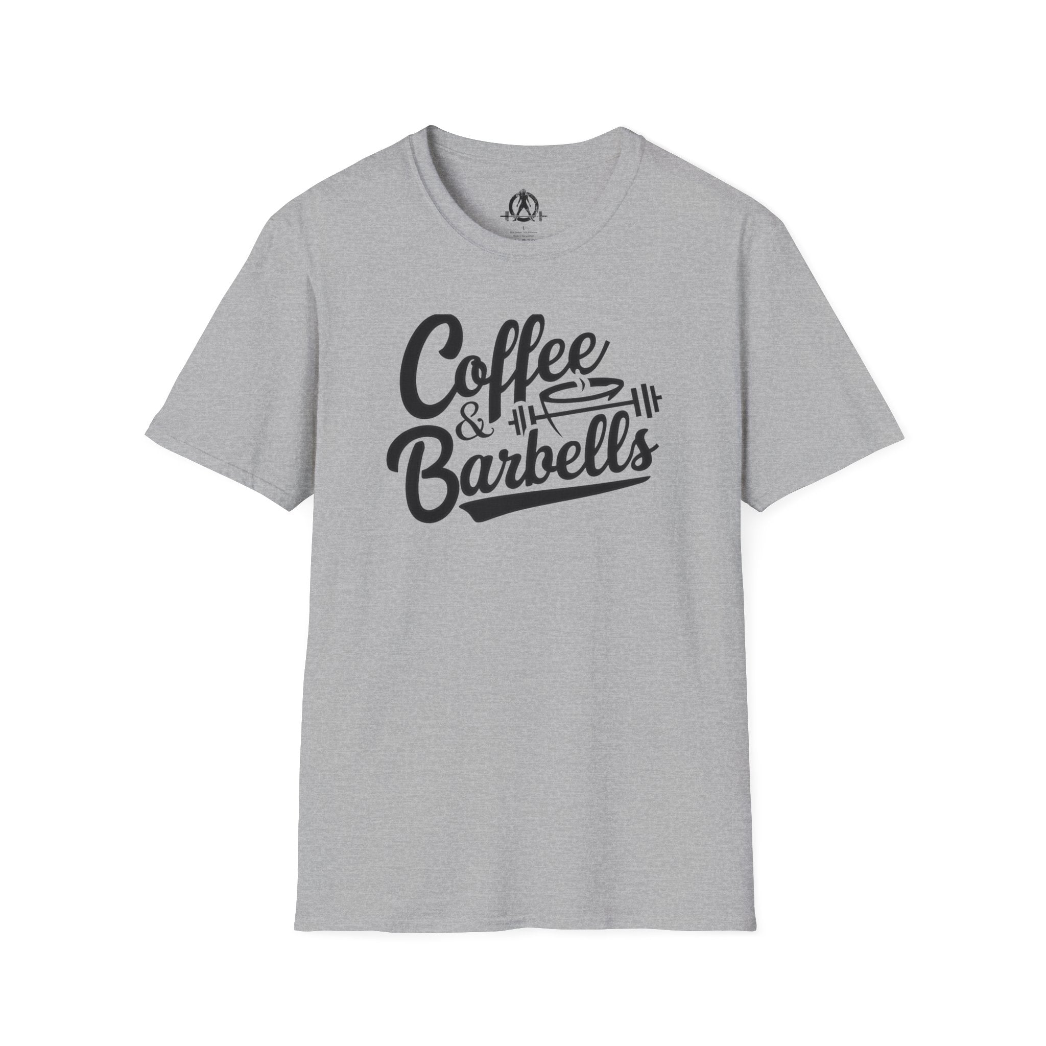 Coffee & Barbells - Unisex Softstyle T-Shirt - Black Print on Front Plain Back