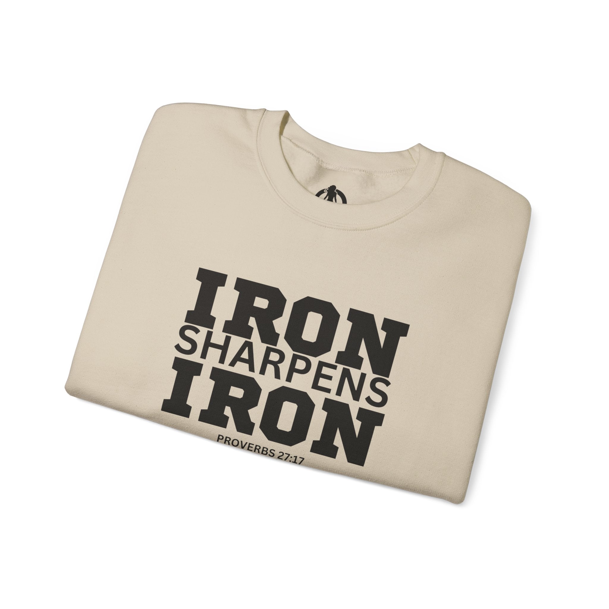 Iron Sharpens Iron - Unisex Heavy Blend™ Crewneck Sweatshirt - Front Black Logo - Plain Back