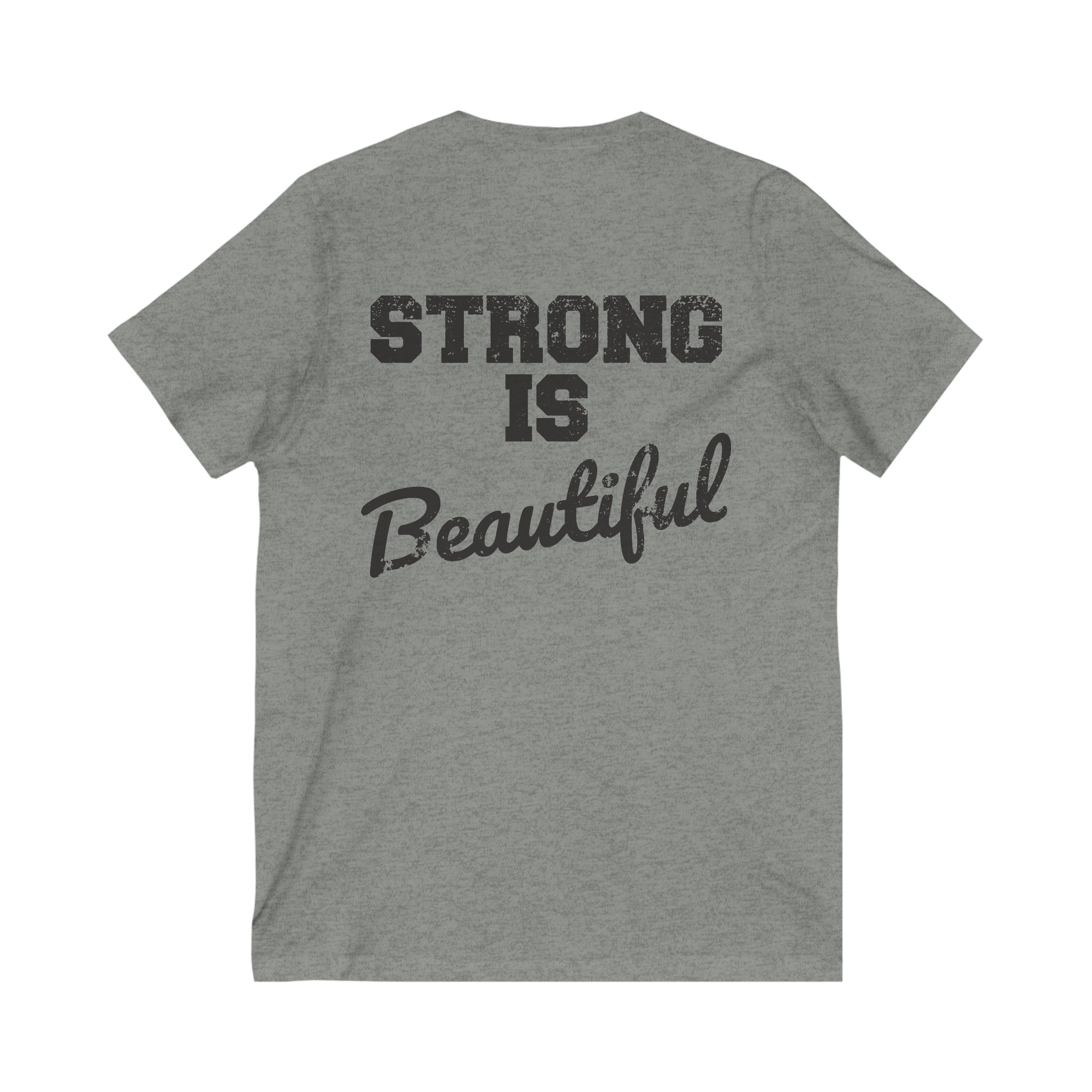 Strong Is Beautiful - Distressed Black Logo - Unisex Jersey Short Sleeve V-Neck Tee