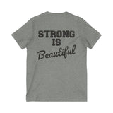 Strong Is Beautiful - Distressed Black Logo - Unisex Jersey Short Sleeve V-Neck Tee