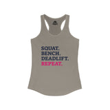 Squat Bench Deadlift Repeat - Women's Ideal Racerback Tank - Pink - Light - Plain Back