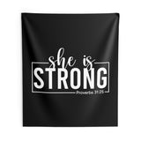 She is STRONG - Indoor Wall Tapestries - Black