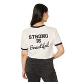Strong is Beautiful - Unisex Cotton Ringer T-Shirt - Distressed Black Logo Front & Back