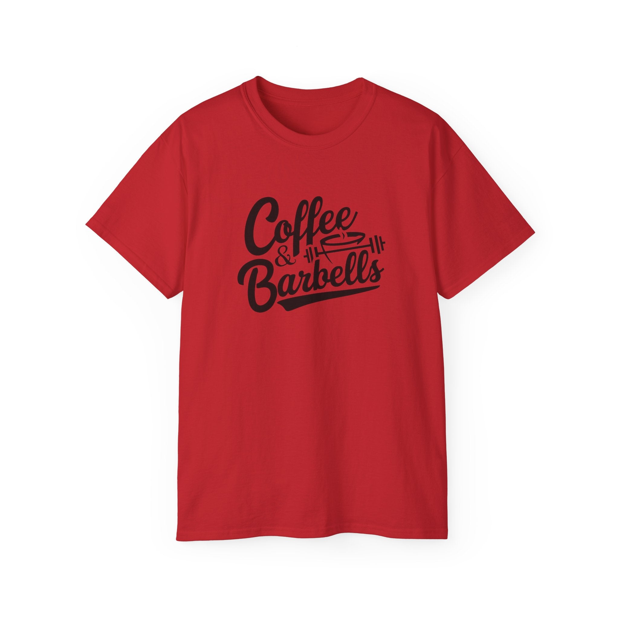 Coffee & Barbells - Unisex Ultra Cotton Tee - Front Black Logo - Plain Back