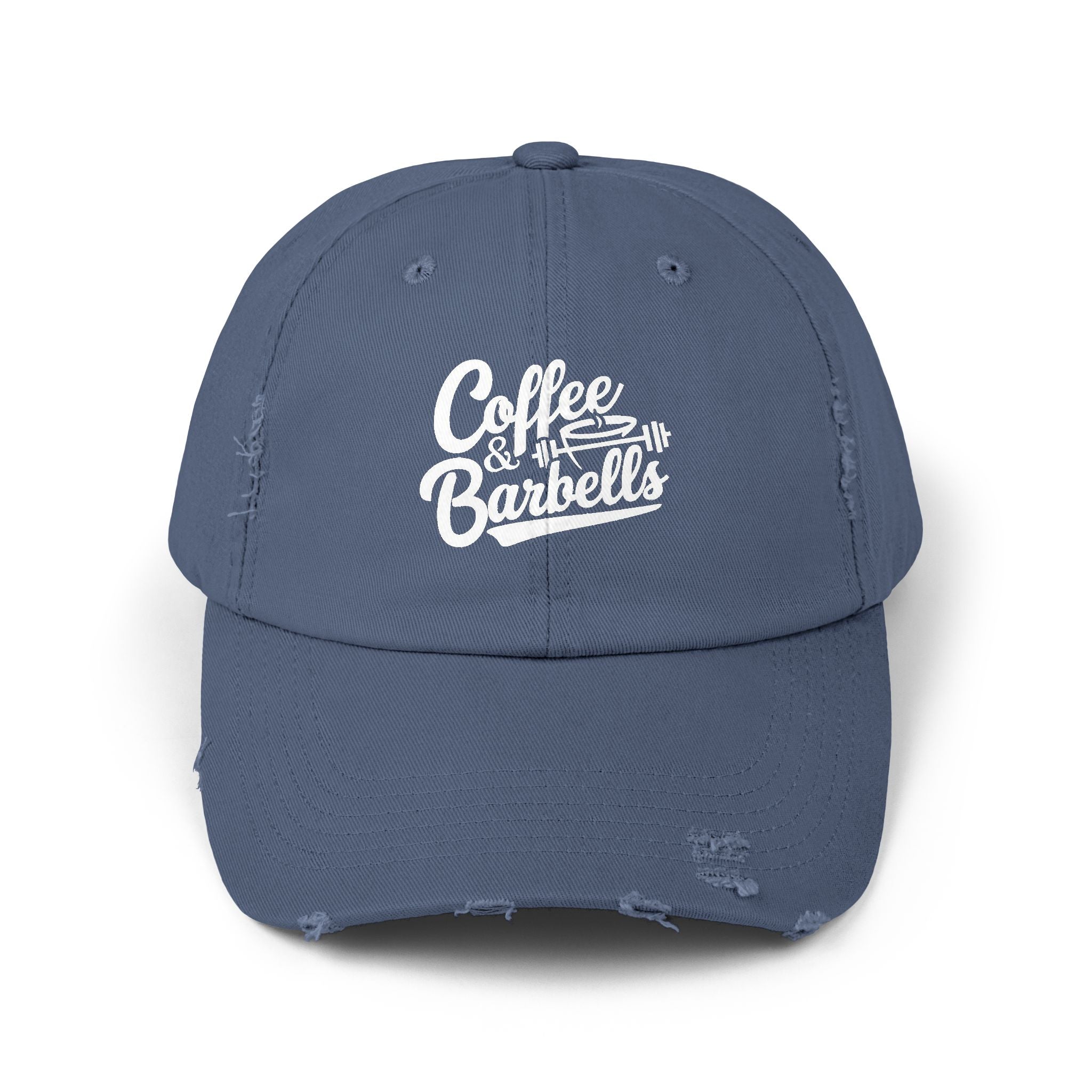 Coffee & Barbells - Unisex Distressed Cap - White Logo