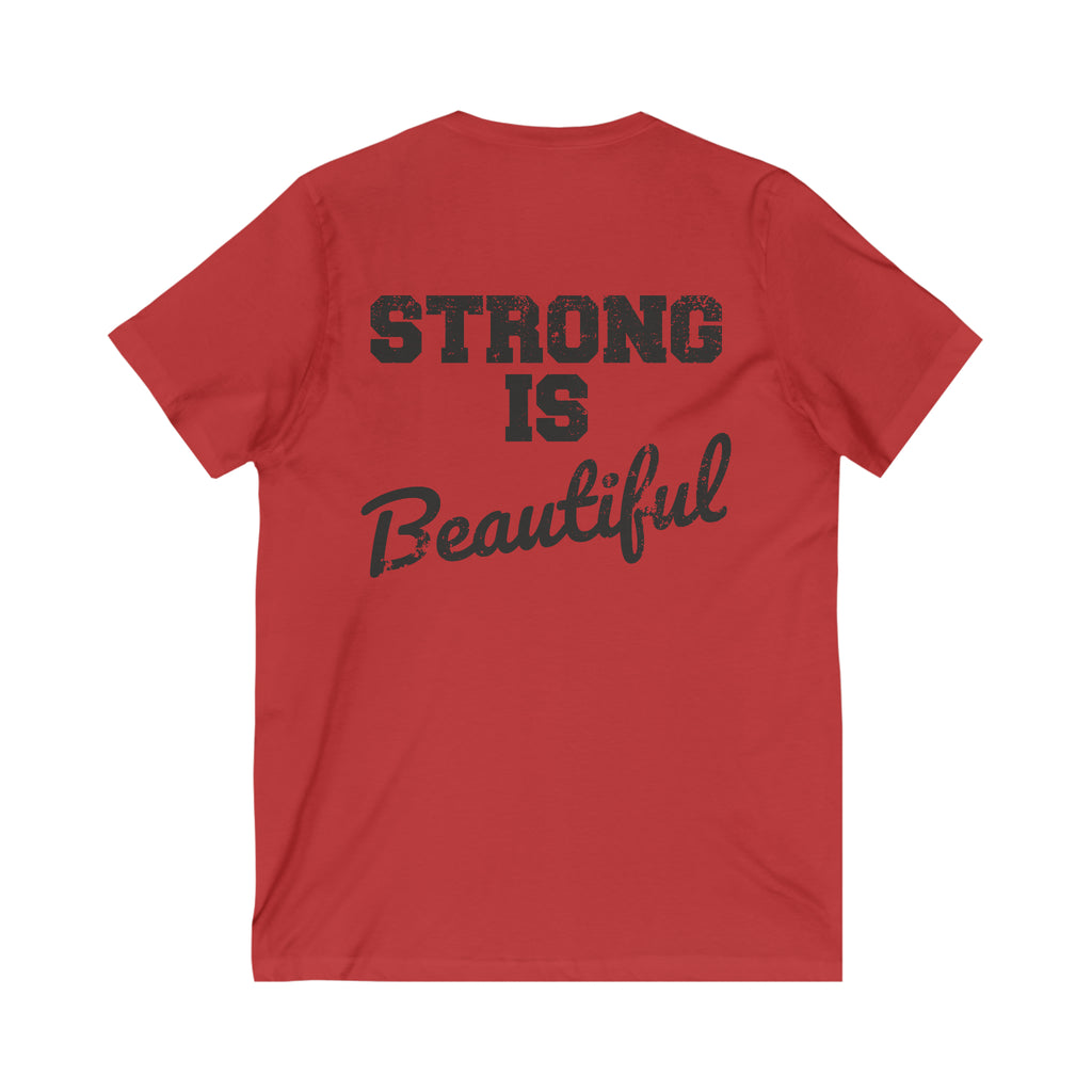 Strong Is Beautiful - Distressed Black Logo - Unisex Jersey Short Sleeve V-Neck Tee