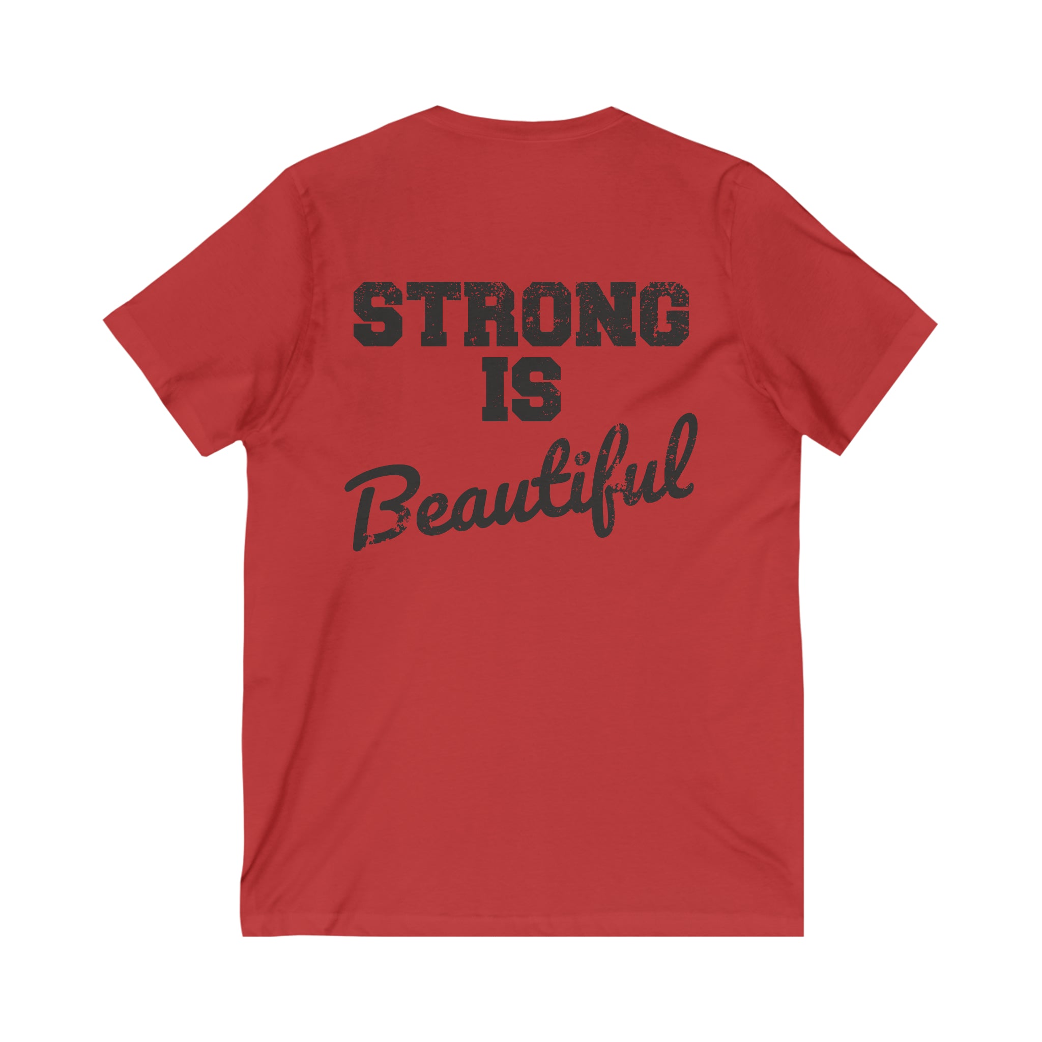 Strong Is Beautiful - Distressed Black Logo - Unisex Jersey Short Sleeve V-Neck Tee