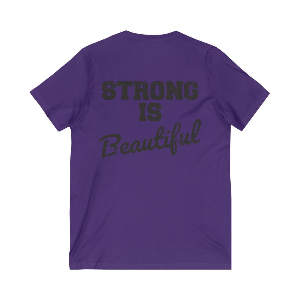 Strong Is Beautiful - Distressed Black Logo - Unisex Jersey Short Sleeve V-Neck Tee