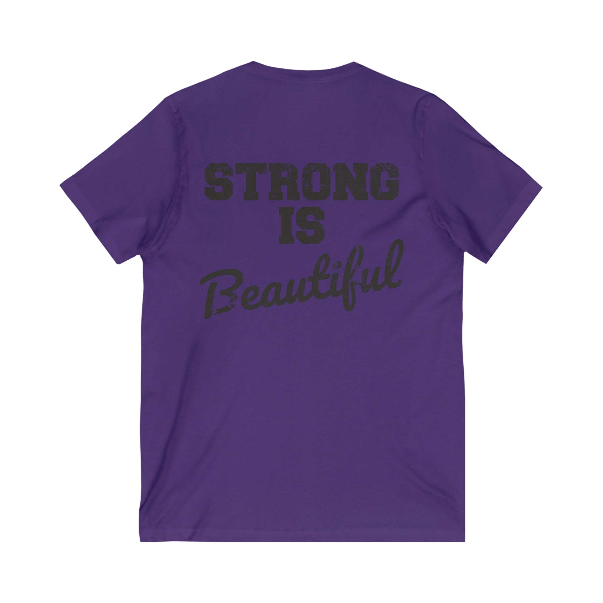 Strong Is Beautiful - Distressed Black Logo - Unisex Jersey Short Sleeve V-Neck Tee
