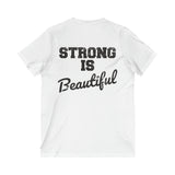Strong Is Beautiful - Distressed Black Logo - Unisex Jersey Short Sleeve V-Neck Tee