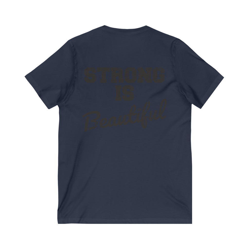 Strong Is Beautiful - Distressed Black Logo - Unisex Jersey Short Sleeve V-Neck Tee
