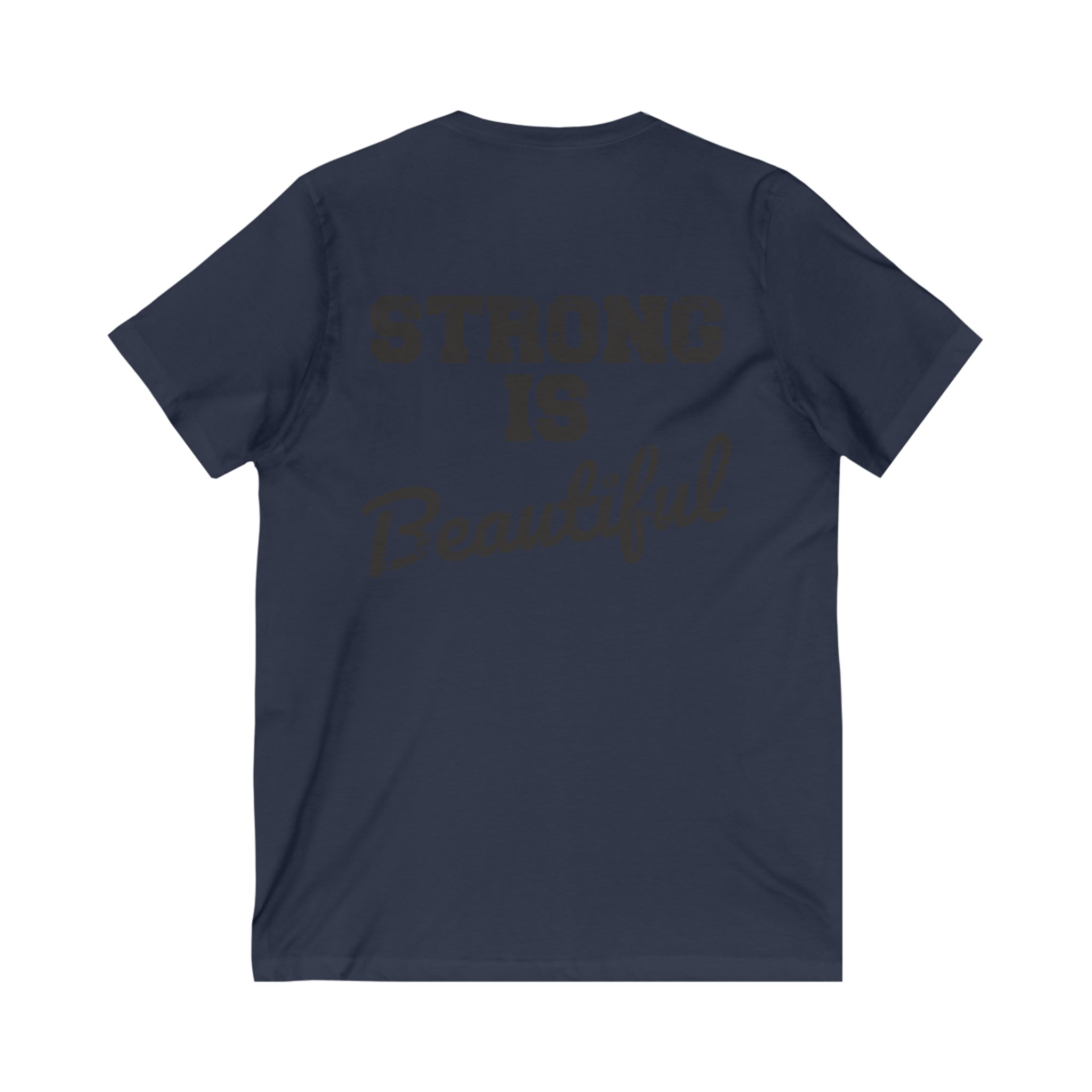 Strong Is Beautiful - Distressed Black Logo - Unisex Jersey Short Sleeve V-Neck Tee