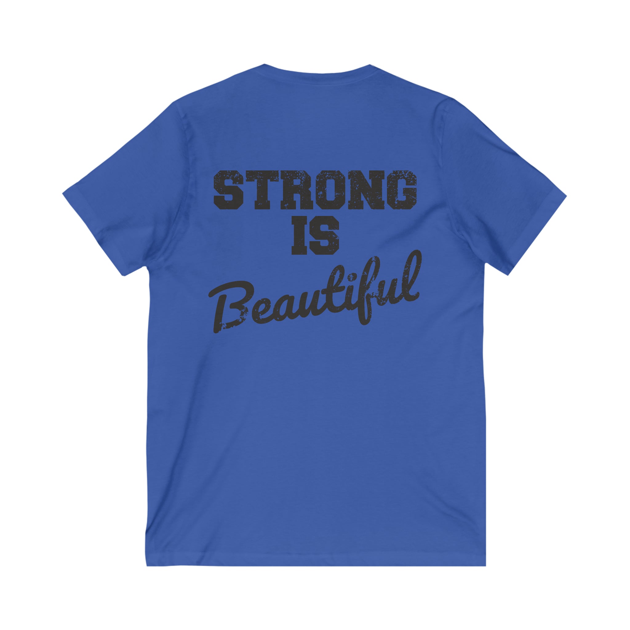 Strong Is Beautiful - Distressed Black Logo - Unisex Jersey Short Sleeve V-Neck Tee