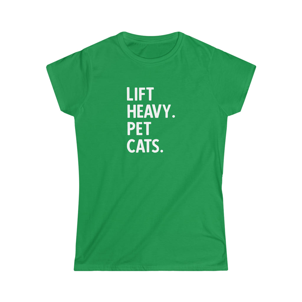 Lift Heavy Pet Cats - Women's Softstyle Tee - White Logo