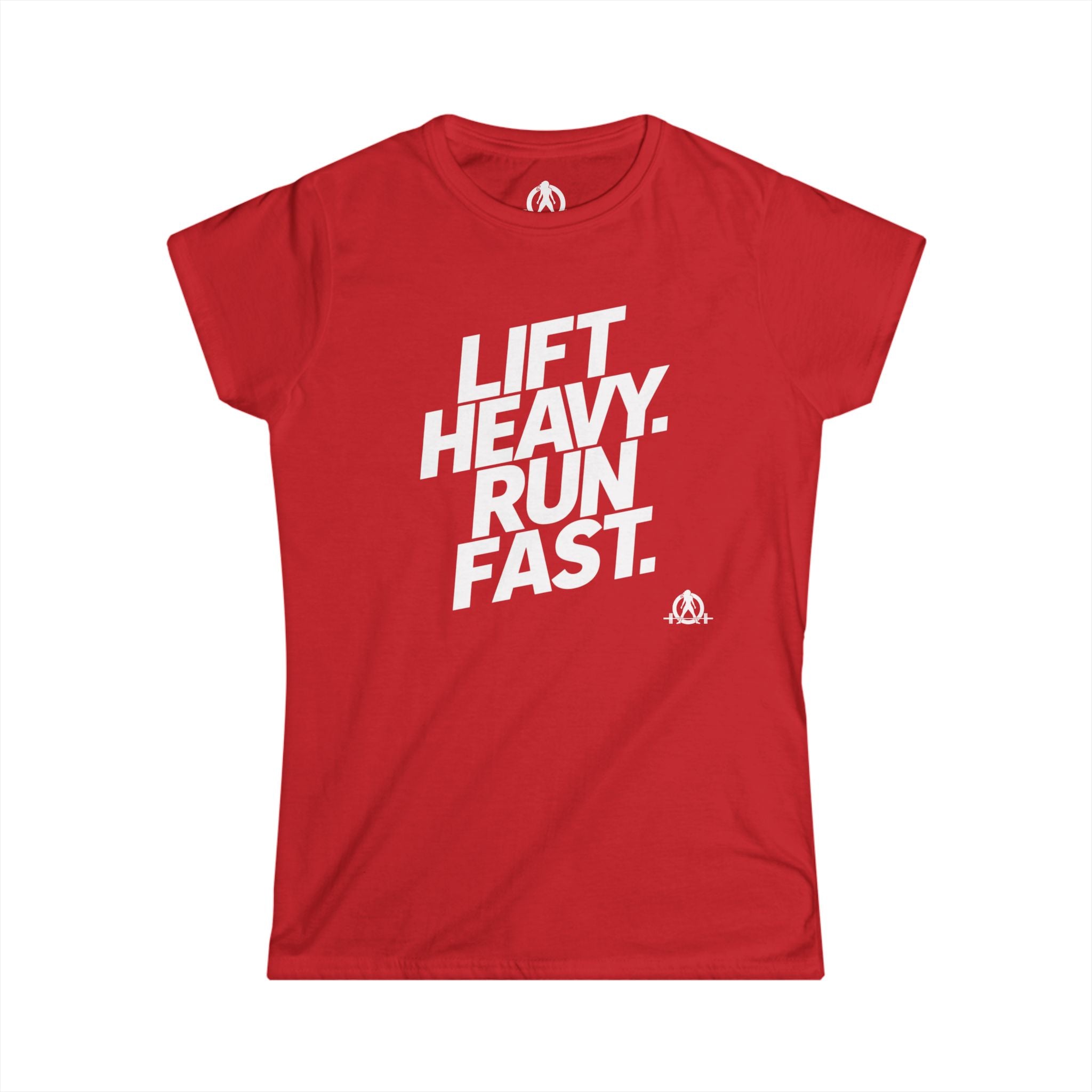 Lift Heavy Run Fast - Women's Softstyle Tee - White Front Logo
